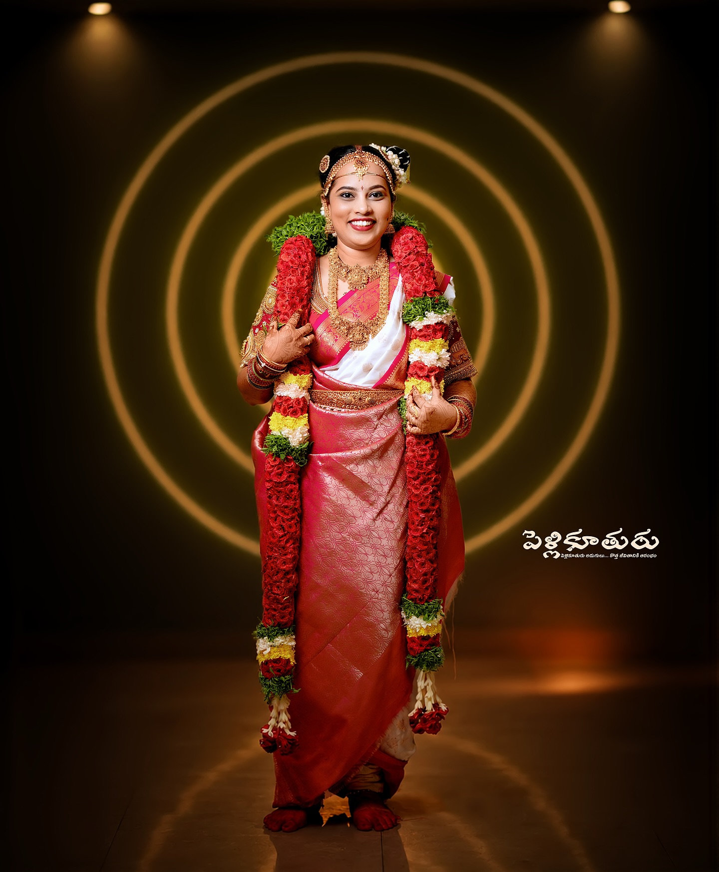 Formal bridal portrait with circular golden light by NAG Photography
